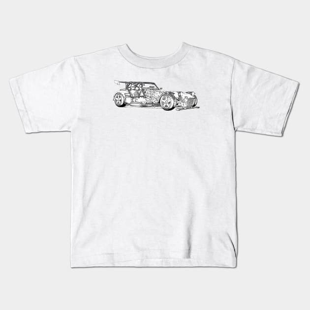 Caterham R500 Custom Wireframe Kids T-Shirt by Auto-Prints